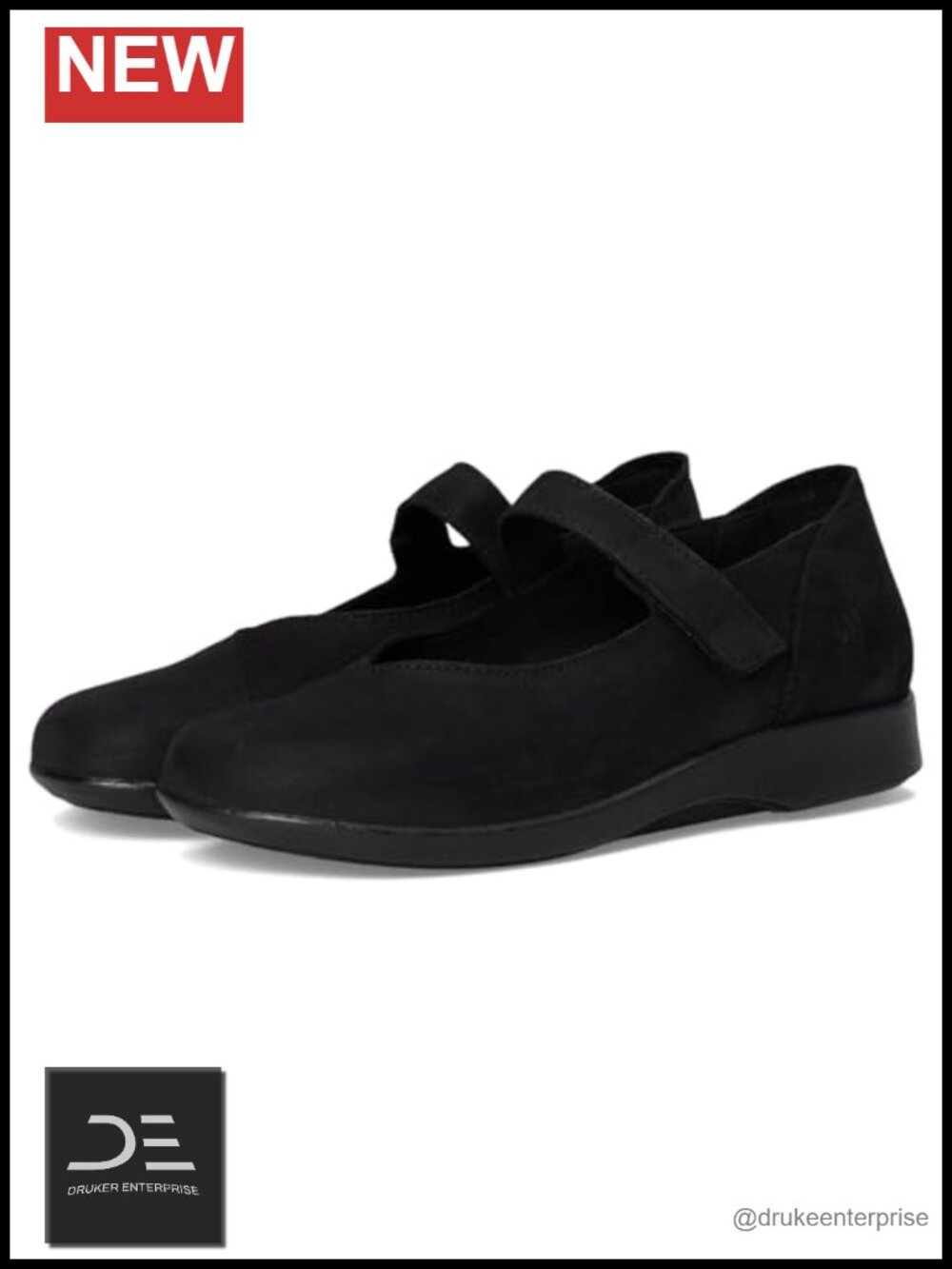 Mary Jane Flats Leather Hook-and-Loop Adjustable Slip-On